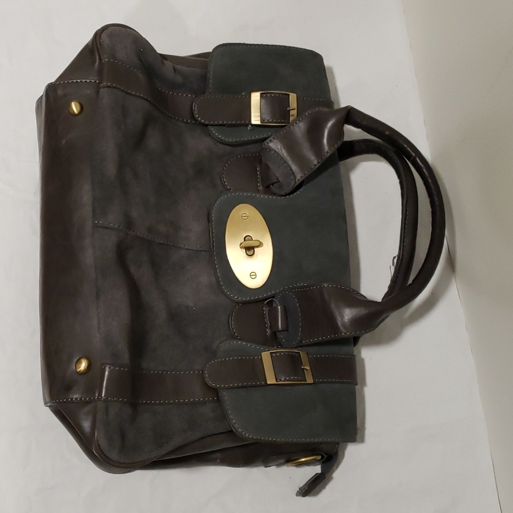 Gray leather suede handbag